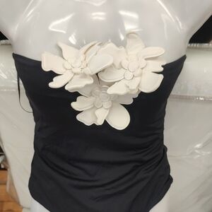 Zara Black Swimsuit with White Flowers